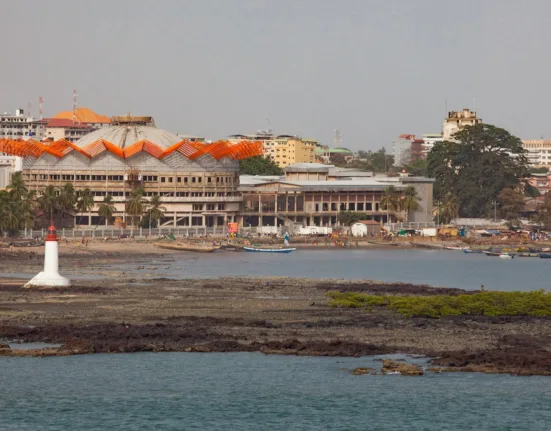 white and brown concrete building near body of water during daytime