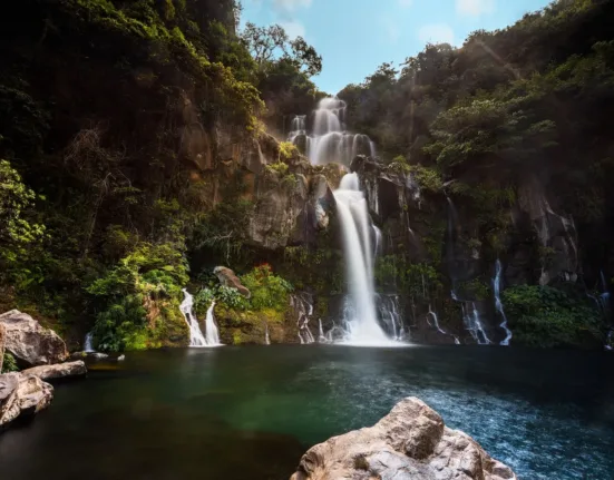 waterfalls in the middle of the forest during daytime