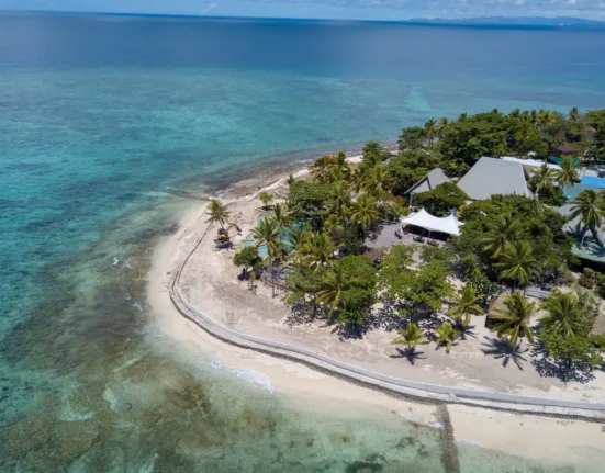 aerial view of island resort