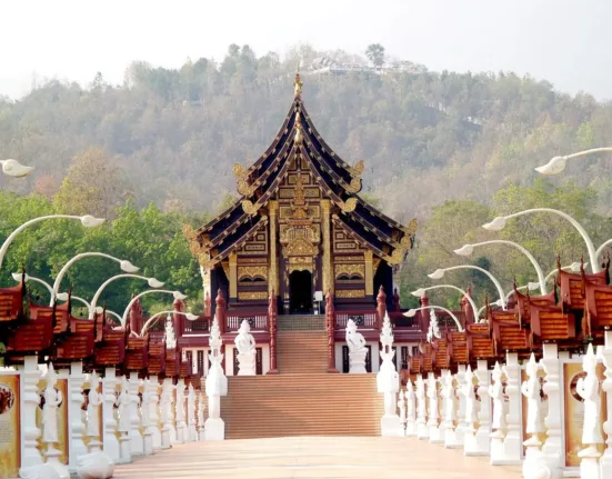 Black Temple With Forest Background