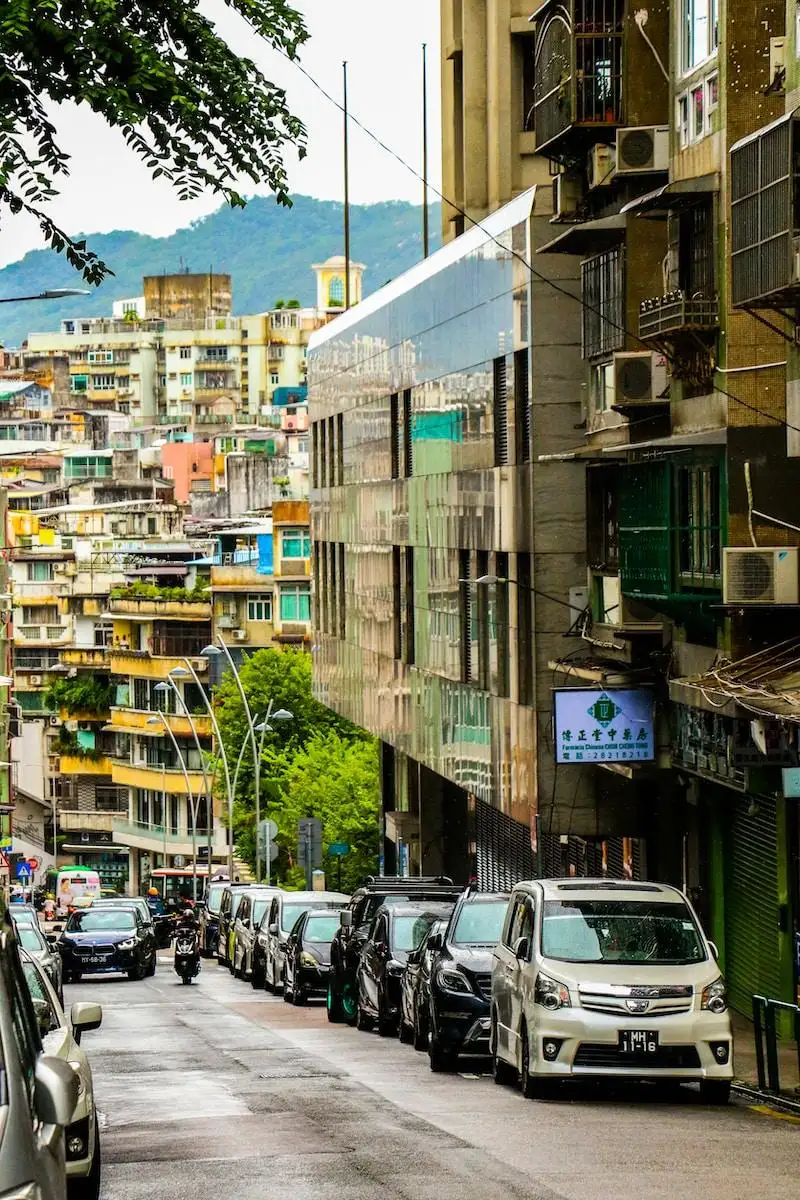 Photo by Jimmy Woo a city street filled with lots of parked cars