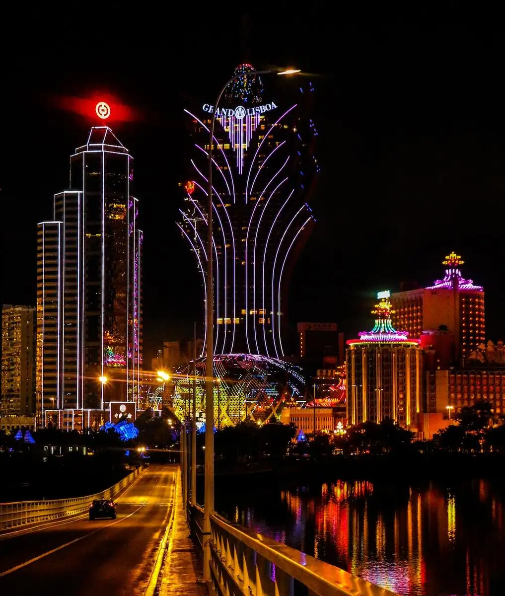 Photo by Jimmy Woo a view of a city at night from across the street